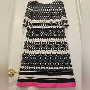 Eliza J Blue and White Geometric Dress with Pink Hem Size 8- NWT